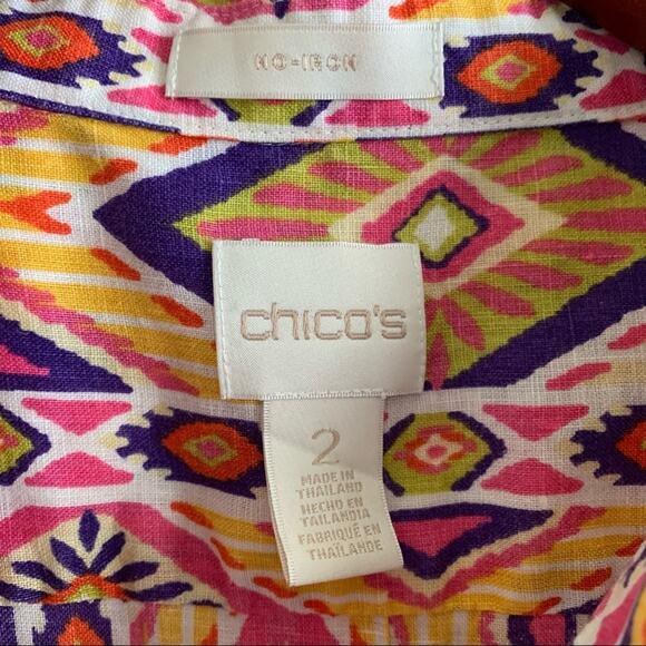 Chico's No Iron 100% Linen Geometric Top Chico's 2 - Large - Picture 6 of 12